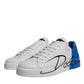 White Blue Leather Logo Low Top Sneakers Shoes