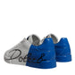 White Blue Leather Logo Low Top Sneakers Shoes