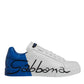 White Blue Leather Logo Low Top Sneakers Shoes