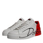 White Red Leather Logo Low Top Sneakers Shoes