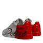 White Red Leather Logo Low Top Sneakers Shoes