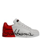 White Red Leather Logo Low Top Sneakers Shoes