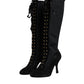 Black Lace Up Heels High Boots Shoes