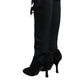 Black Lace Up Heels High Boots Shoes