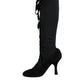 Black Lace Up Heels High Boots Shoes