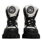 Black White Padded Mid Calf Lace Up Boots Shoes