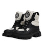 Black White Padded Mid Calf Lace Up Boots Shoes