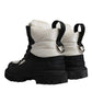 Black White Padded Mid Calf Lace Up Boots Shoes