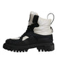 Black White Padded Mid Calf Lace Up Boots Shoes