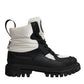 Black White Padded Mid Calf Lace Up Boots Shoes
