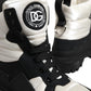 Black White Padded Mid Calf Lace Up Boots Shoes