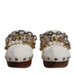 White Raffia Clogs Bejeweled Chain Sandals Shoes