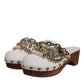 White Raffia Clogs Bejeweled Chain Sandals Shoes