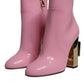 Pink Patent Leather Heel Mid Calf Boots Shoes