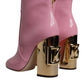 Pink Patent Leather Heel Mid Calf Boots Shoes