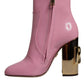 Pink Patent Leather Heel Mid Calf Boots Shoes