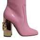 Pink Patent Leather Heel Mid Calf Boots Shoes
