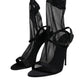 Black Tulle Stretch Heels Sandals Shoes
