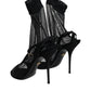 Black Tulle Stretch Heels Sandals Shoes