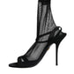Black Tulle Stretch Heels Sandals Shoes