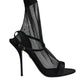 Black Tulle Stretch Heels Sandals Shoes