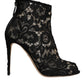 Black Floral Lace Heels Ankle Boots Shoes