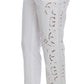 Elegant White Floral Cutout Dress Pants