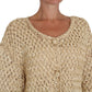 Chic Beige Crochet Knitted Raffia Cardigan