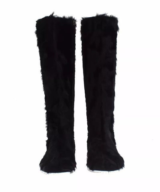 Black Xiangao Lamb Fur Leather Boots Shoes