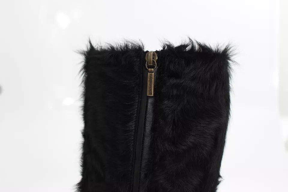 Black Xiangao Lamb Fur Leather Boots Shoes