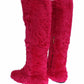 Pink Lamb Fur Leather Flat Boots Shoes