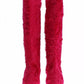 Pink Lamb Fur Leather Flat Boots Shoes
