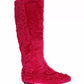 Pink Lamb Fur Leather Flat Boots Shoes