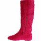 Pink Lamb Fur Leather Flat Boots Shoes