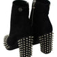 Black Suede Studded Heels Ankle Boots Shoes