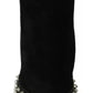 Black Suede Studded Heels Ankle Boots Shoes