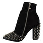Black Suede Studded Heels Ankle Boots Shoes