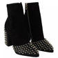 Black Suede Studded Heels Ankle Boots Shoes