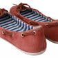Scarlet Red Blue Stripe Flat Slip-On Shoes