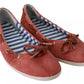 Scarlet Red Blue Stripe Flat Slip-On Shoes