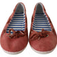 Scarlet Red Blue Stripe Flat Slip-On Shoes