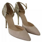 Beige Linen Ankle Strap High Heels Shoes
