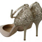 Beige Linen Ankle Strap High Heels Shoes