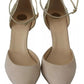 Beige Linen Ankle Strap High Heels Shoes