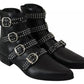 Black Fashion Buckled Zipper Ankle Boots Shoes
