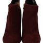 Maroon Blush Velvet Suede Penelope Ankle Boots Shoes