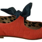 Orange Leather Bow Slip-on Loafers Ballet Flat Shoes