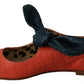 Orange Leather Bow Slip-on Loafers Ballet Flat Shoes