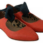Orange Leather Bow Slip-on Loafers Ballet Flat Shoes