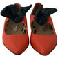 Orange Leather Bow Slip-on Loafers Ballet Flat Shoes